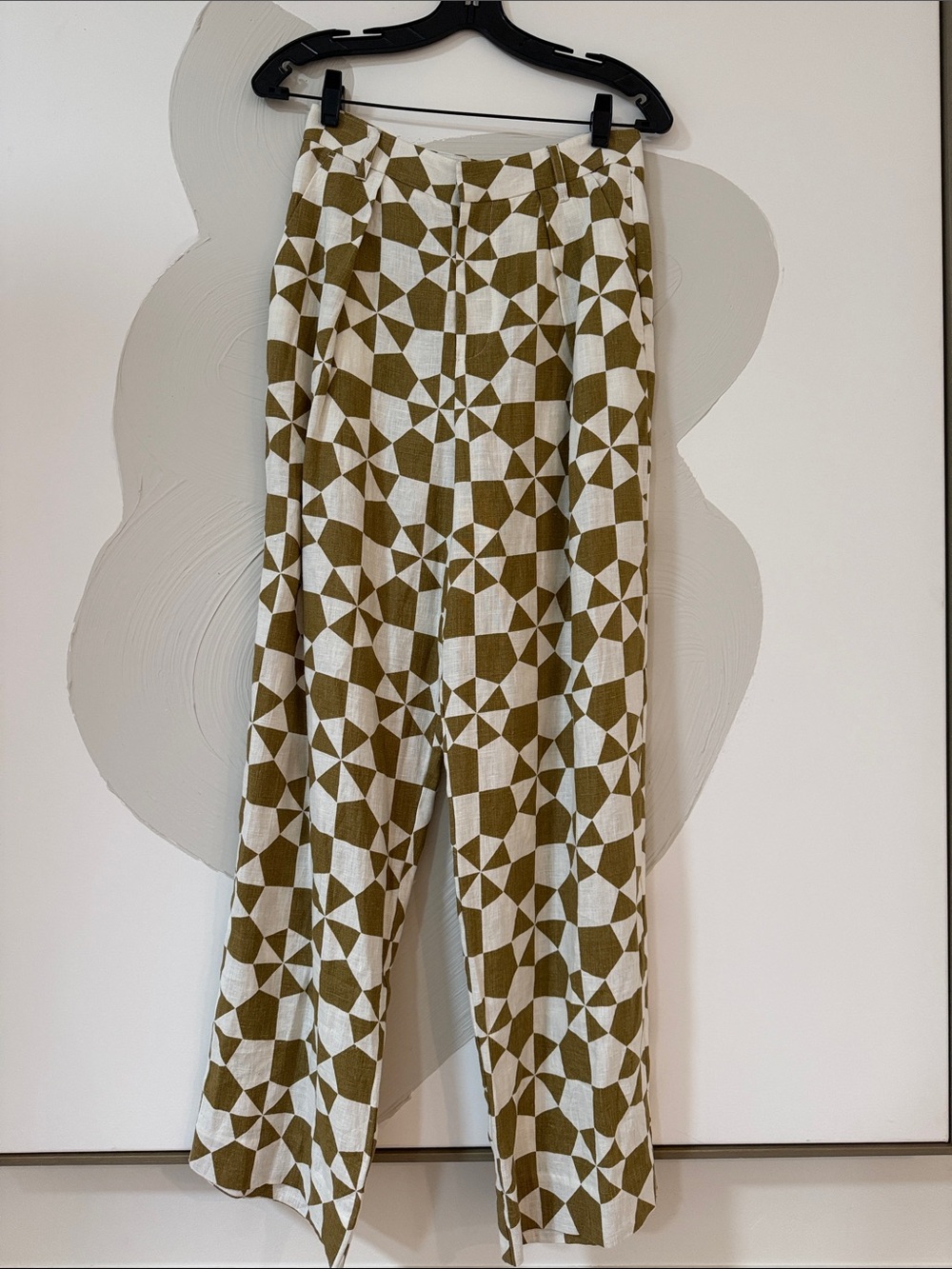 Mara Hoffman Olive & Cream Geometric Wide-Leg Pants Size 6